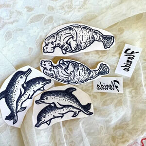 Iron-On Tee/T-Shirt patches Dolphin Manatee Florida set of 6/half-dozen patches